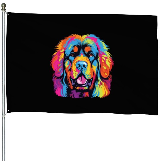 Watercolor Colorful Tibetan Mastiff House Flags