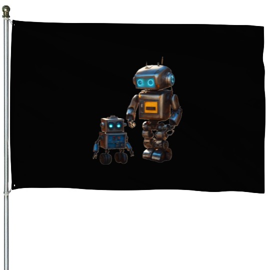 Two robot friends House Flags