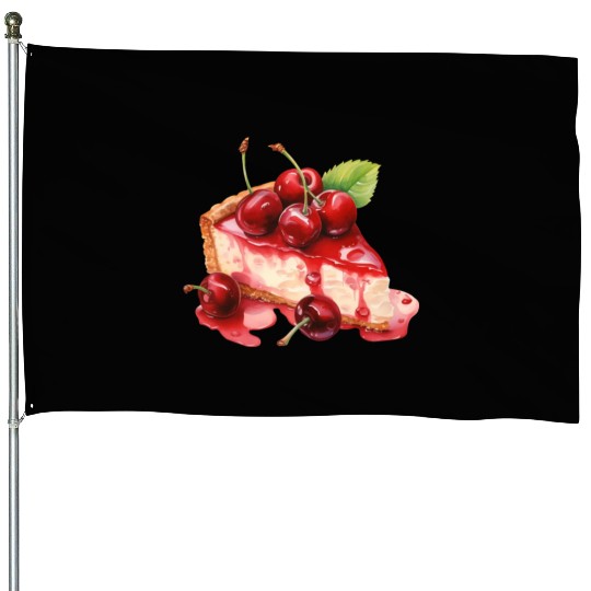Slice of Red Cherry Cheesecake House Flags
