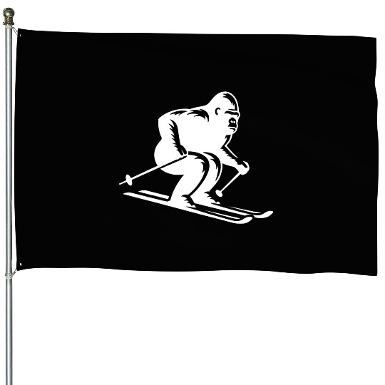 Monkey Gorilla Chimpanzee Ski Silhouette Design House Flags