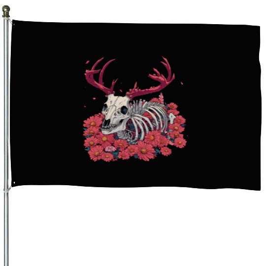 Deer Floral Skeleton Flower Animal House Flags
