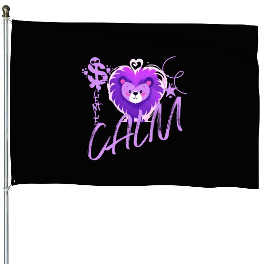 Cartoon Gentle Calm Lion House Flags
