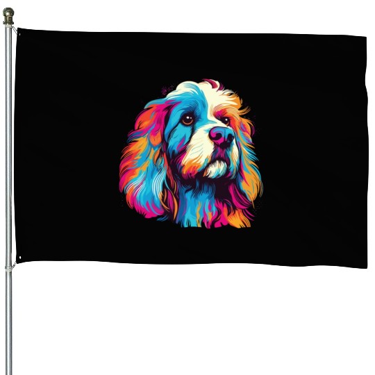 Watercolor Colorful Tibetan Spaniel House Flags