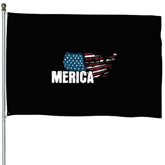 MERICA 4th of July Relaxed Patriot House Flags