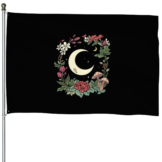 Mushroom Moon Cottagecore Naturecore House Flags
