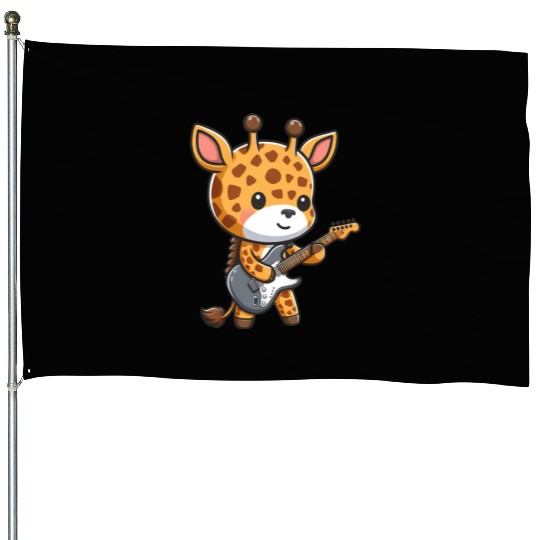 Cute giraffe musician plays guitar House Flags