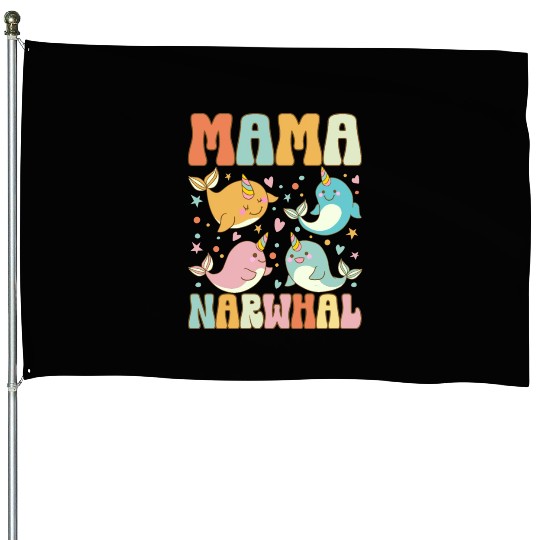 Groovy Narwhal Mom Narwhal Lover House Flags