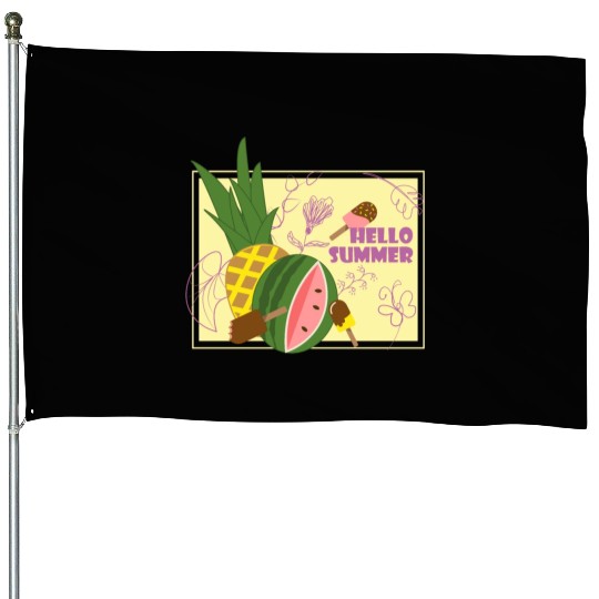 Hello summer fruit ice cream flowers & butterfly House Flags