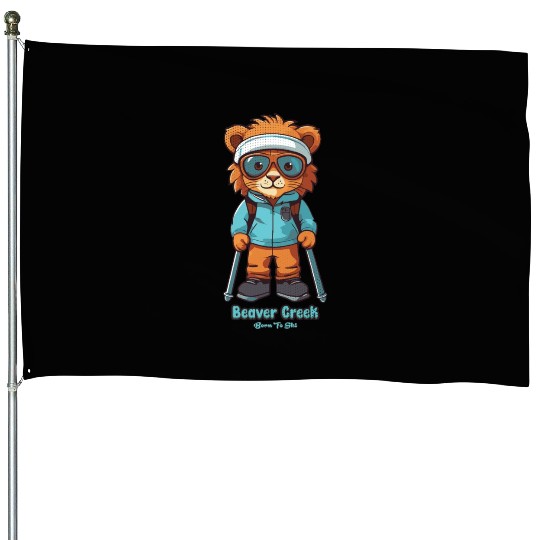 Cute Lion Skiing Beaver Creek House Flags