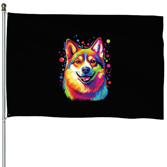 Watercolor Colorful Shiba Inu House Flags