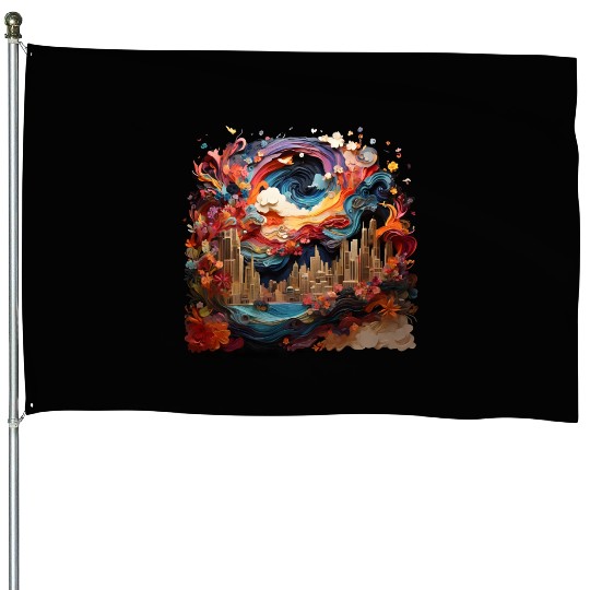 Artstation, starry night colorful House Flags