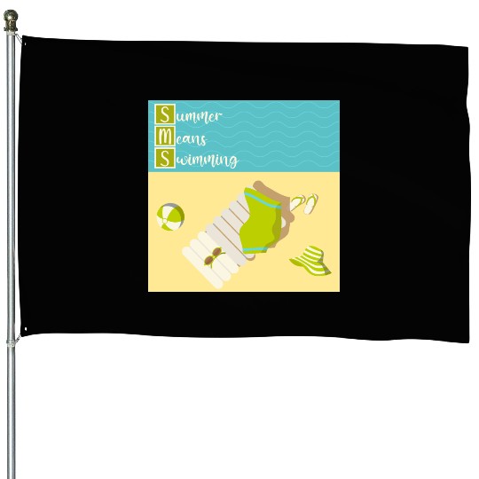 Summer means swimming beach scene House Flags