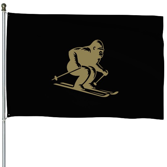 Monkey Gorilla Chimpanzee Ski Silhouette Design House Flags