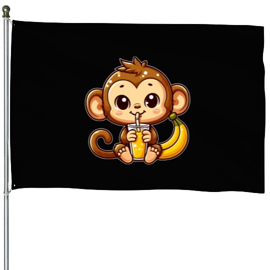 Monkey Business: Banana Juice Break House Flags