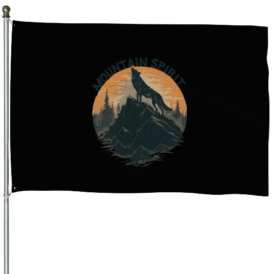 Mountain Majesty Wolf Howling on the Peak House Flags