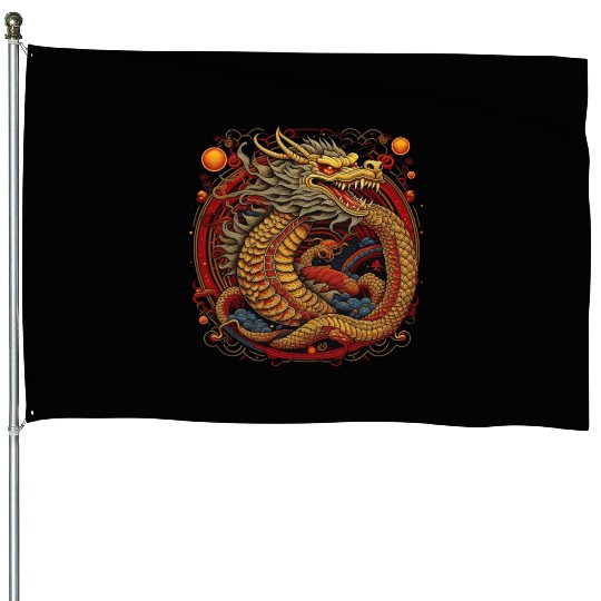 Chinese dragon. Dragon in a circle. House Flags
