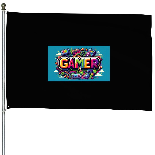 Neon Arcade Retro Gamer House Flags