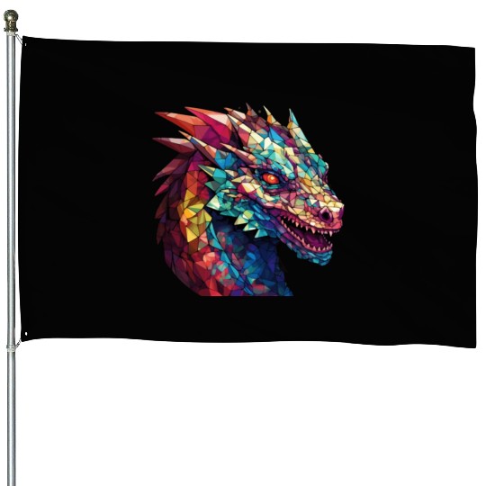 Cerulean Coil: The Stained Glass Dragon House Flags