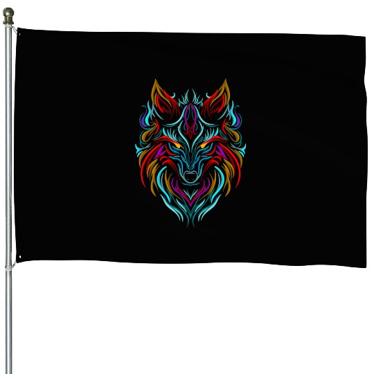 Wolf Tattoo Colorful House Flags