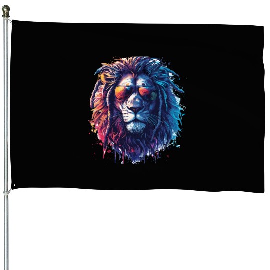 Lion with Glasses Hipster Lion House Flags