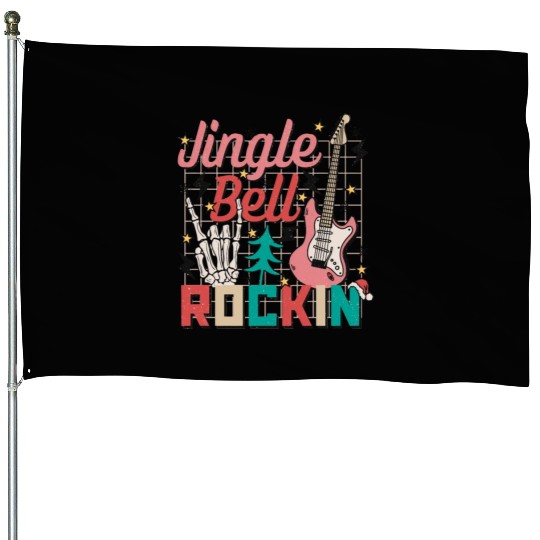 Jingle Bell Rocking Funny Xmas Guitar And Skeleton House Flags