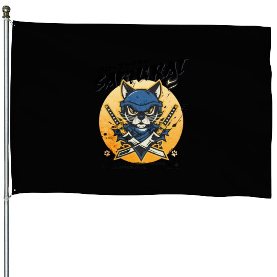 Samurai Cat, Ninja Cat, Cat Assassin, Warrior Cat House Flags