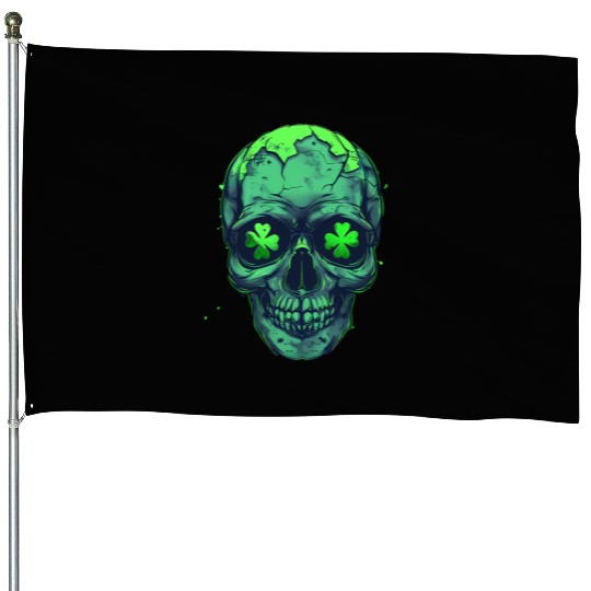 St Patricks Skeleton with Shamrock Eyes House Flags