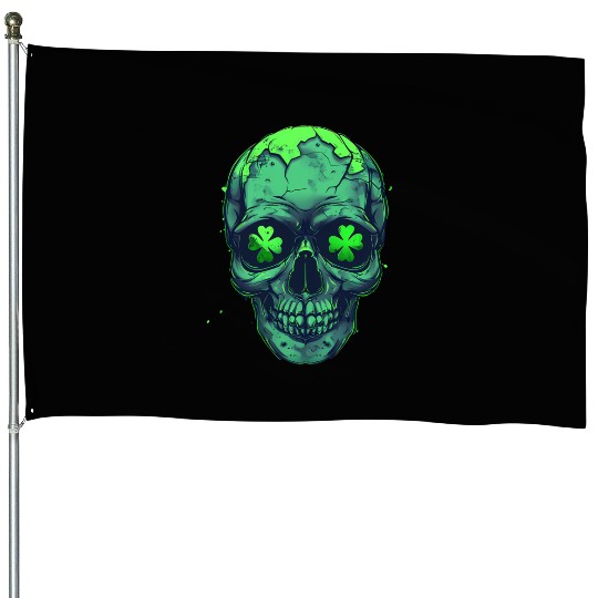 St Patricks Skeleton with Shamrock Eyes House Flags