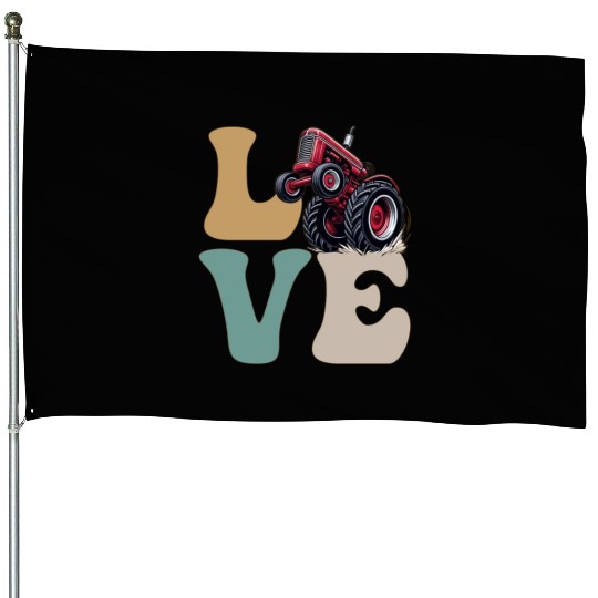 LOVE Tractor Pulling Tractor Driver Farmer Farming House Flags