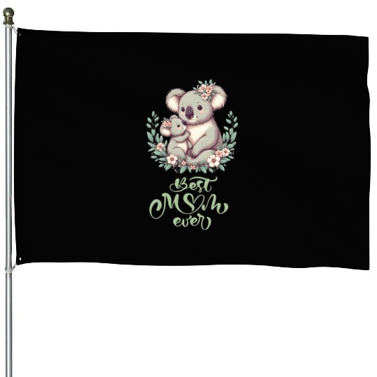 Best Mom Ever Koala Embrace Floral Wreath House Flags