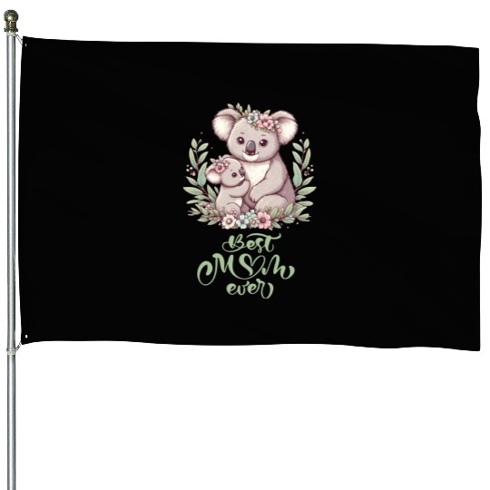 Best Mom Ever Koala Embrace Floral Wreath House Flags