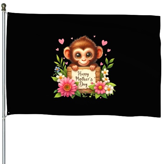 Cute Monkey Happy Mother s Day House Flags