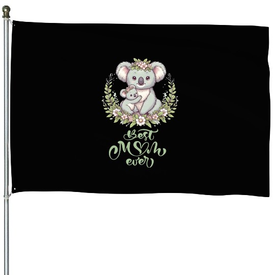 Best Mom Ever Koala Embrace Floral Wreath House Flags
