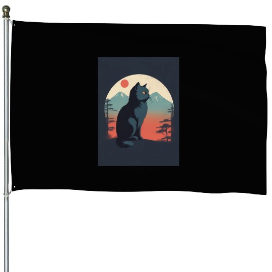 Persian Cat 1 - Japanese Retro Art House Flags