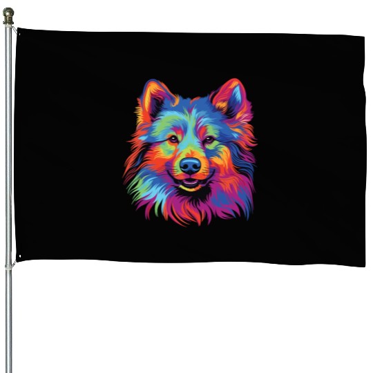 Watercolor Colorful Finnish Lapphund House Flags