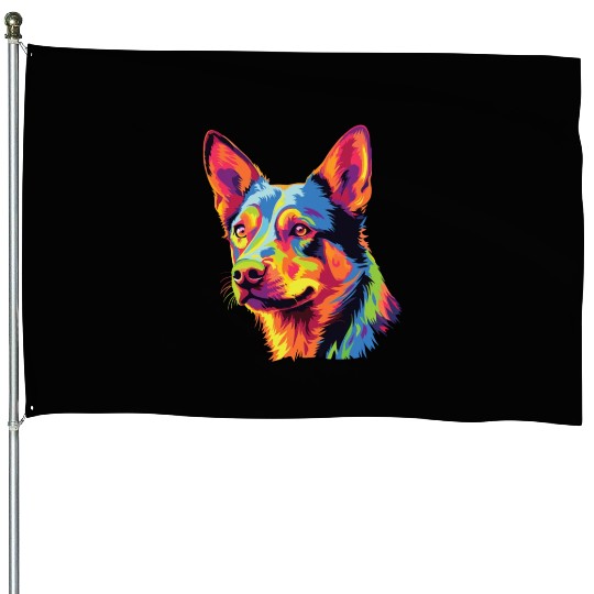 Watercolor Colorful Australian Kelpie House Flags