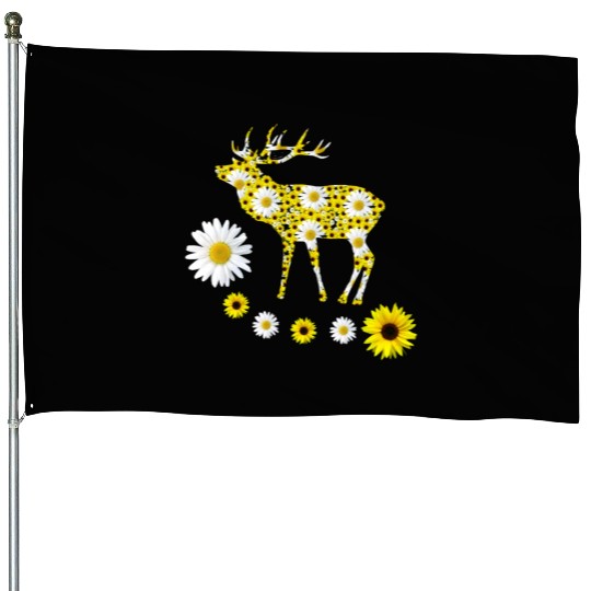 deer sunflowers daisies red deer floral pattern House Flags