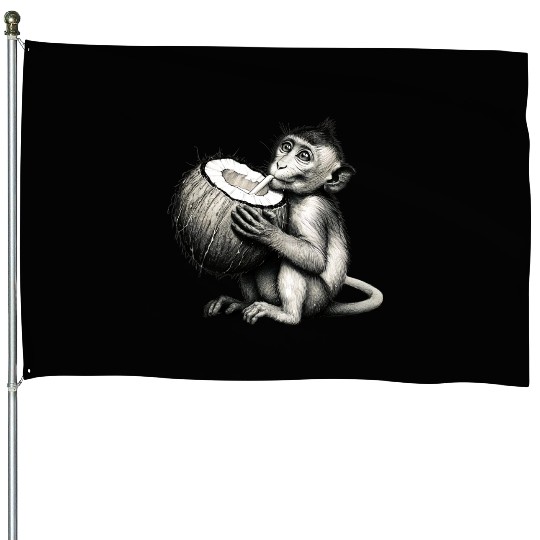 Coconut Milk-Sipping Monkey House Flags
