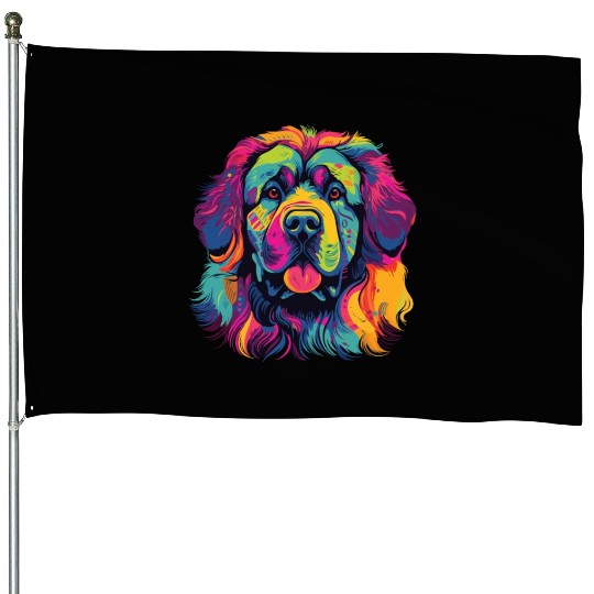 Watercolor Colorful Tibetan Mastiff House Flags