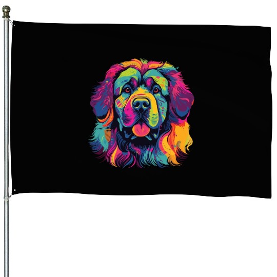 Watercolor Colorful Tibetan Mastiff House Flags