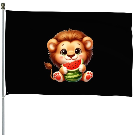 Lion Eating Watermelon House Flags