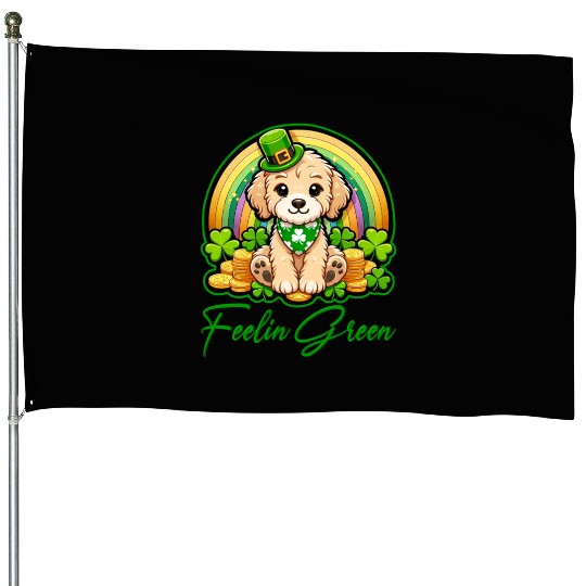 Feelin Green Puppy Rainbow Funny St Patrick's Day House Flags