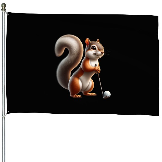 Golf Player Squirrel Animal Lover Design House Flags