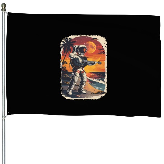 Astronaut Guitar Player Space Music Lover House Flags