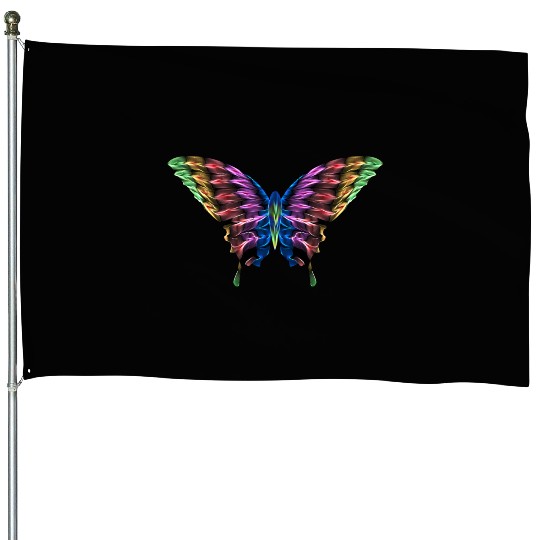 Neon Tie Dye Butterfly 1 House Flags