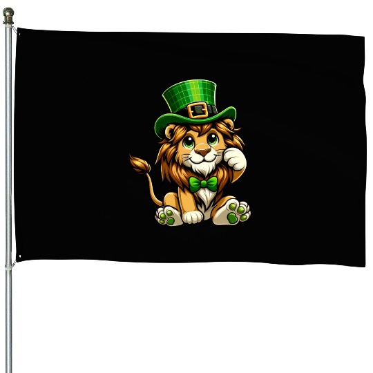 Cute Lion St. Patrick's Day Cartoon House Flags
