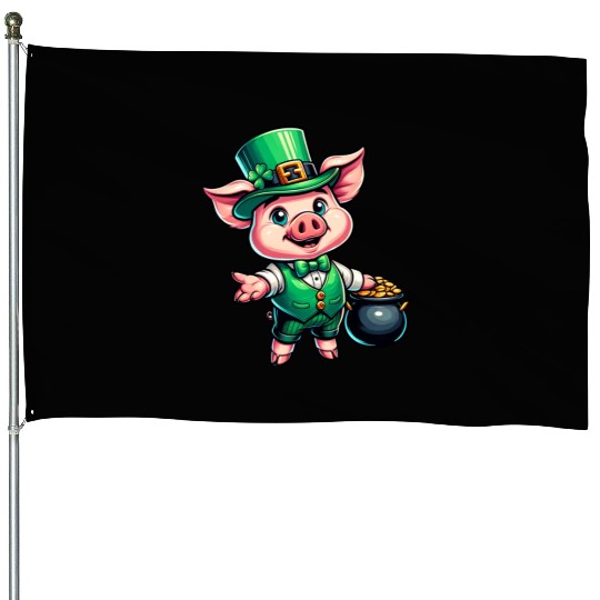 Cute St. Patrick's Piglet House Flags