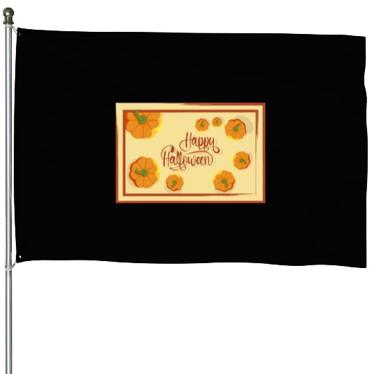 Greetings Happy Halloween typography and pumpkins House Flags