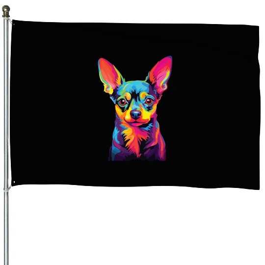 Watercolor Colorful Russian Toy Terrier House Flags