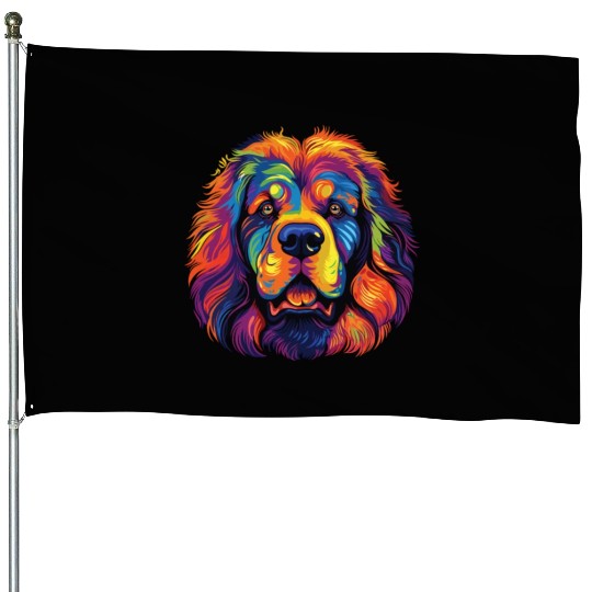 Watercolor Colorful Tibetan Mastiff House Flags